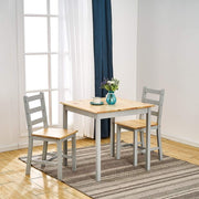 Grey Wooden Dining Table & 2 Chairs - Compact Kitchen Dining Set, 75x75x73cm