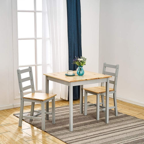 Grey Wooden Dining Table & 2 Chairs - Compact Kitchen Dining Set, 75x75x73cm