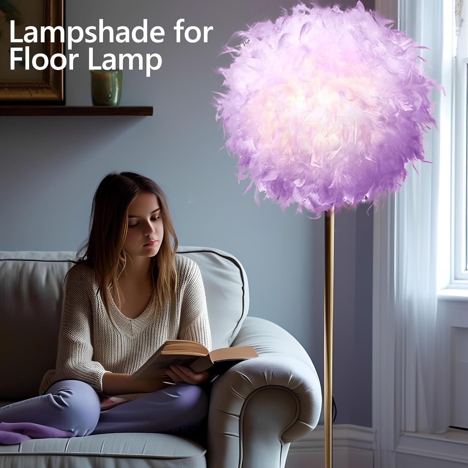 Purple Feather Lampshade 50cm Ceiling Pendant Floor Table Light Shade
