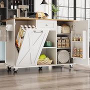 White Kitchen Island Fold Out Table Storage Cabinet 160cm
