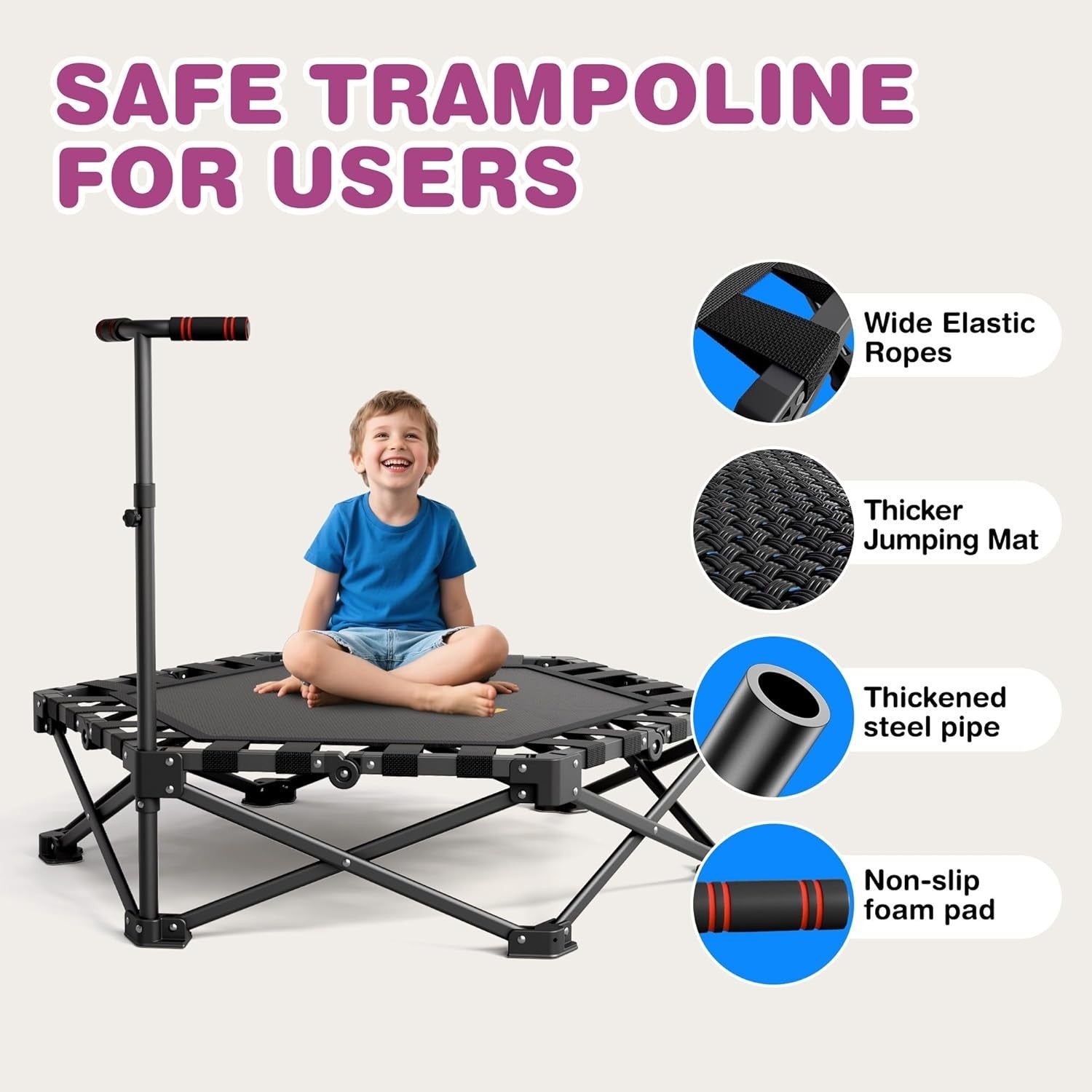 42in Folding Mini Trampoline with Handle Indoor Rebounder Kids Adults