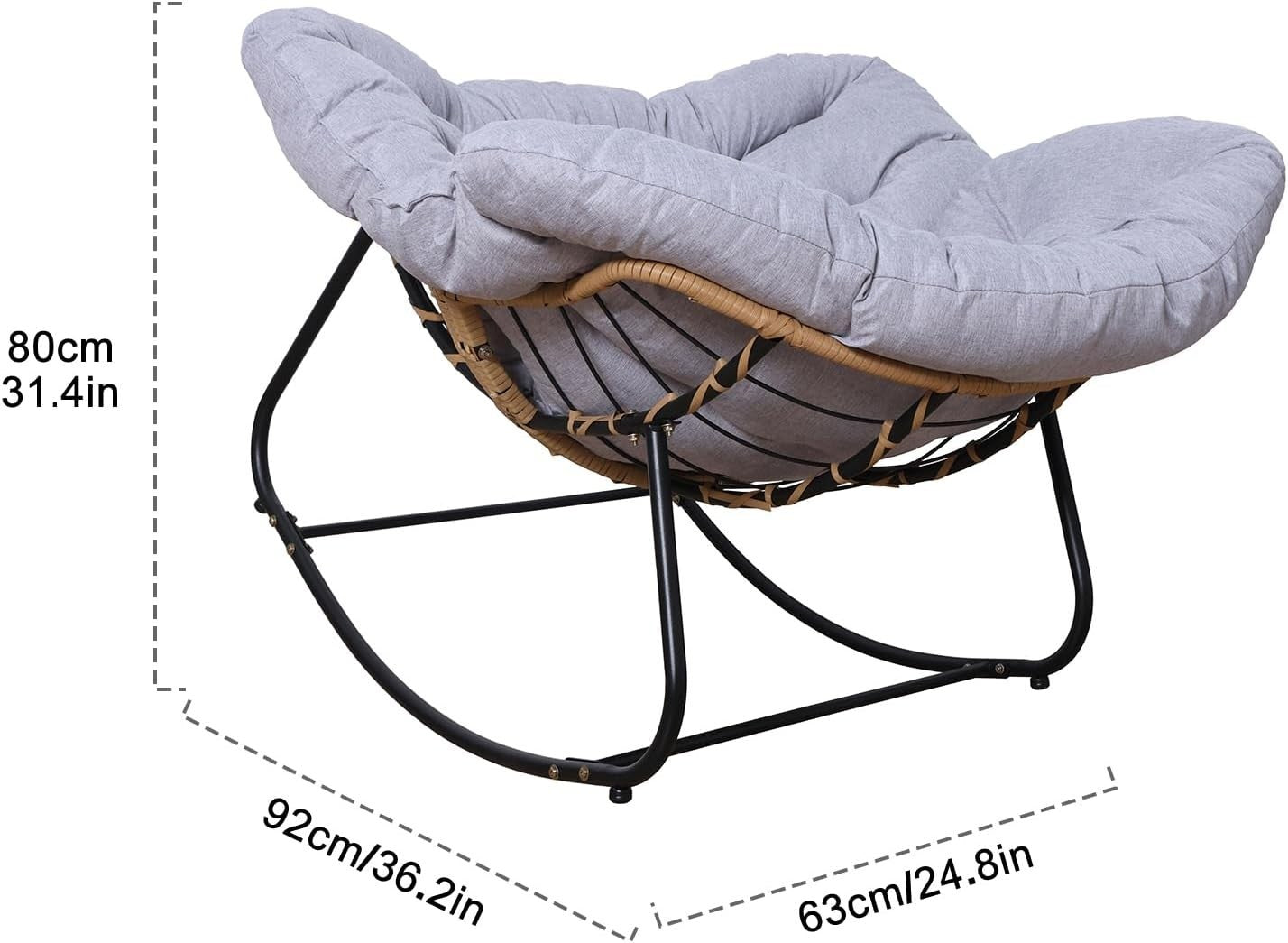 Luxury Rattan Rocking Chair Grey w/ Oversized Cushion Indoor Outdoor