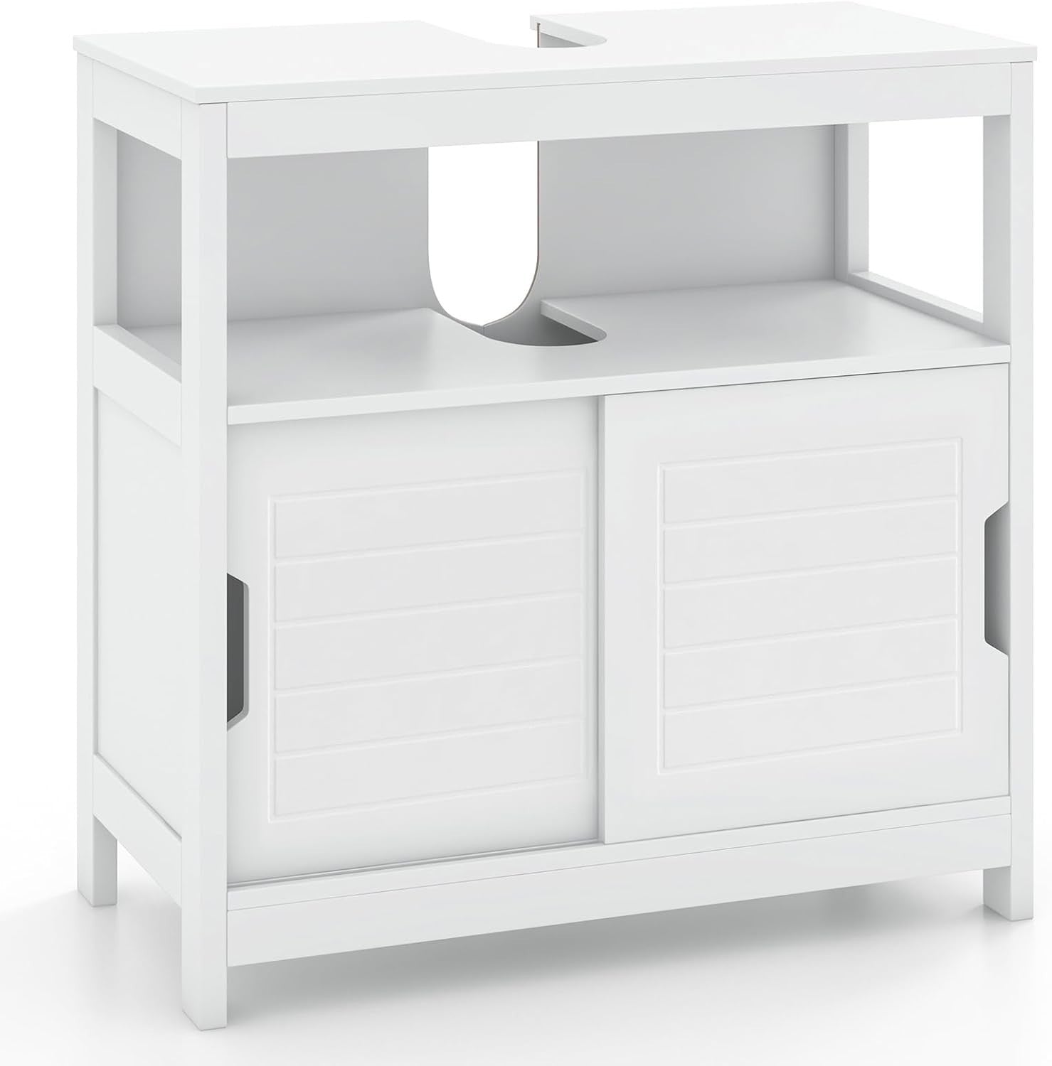 White Under Sink Bathroom Cabinet Sliding Door Storage Unit 60x60cm MDF