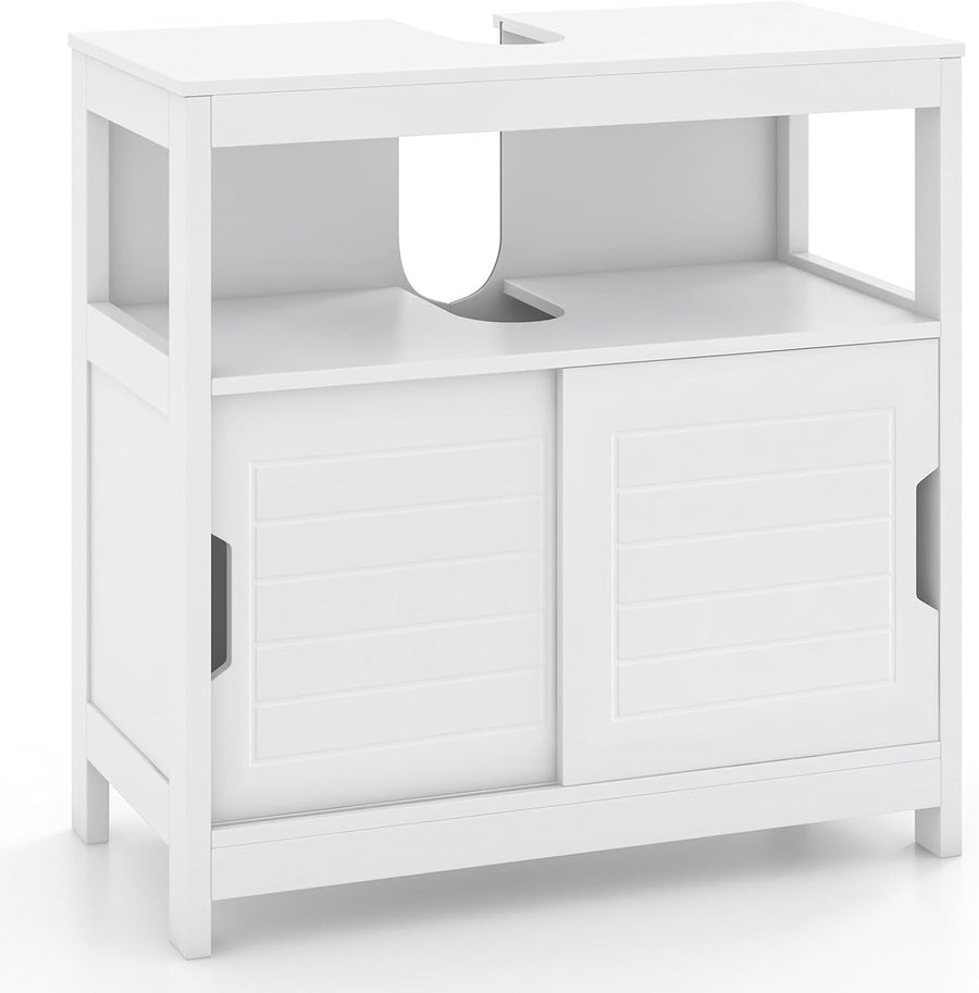 White Under Sink Bathroom Cabinet Sliding Door Storage Unit 60x60cm MDF