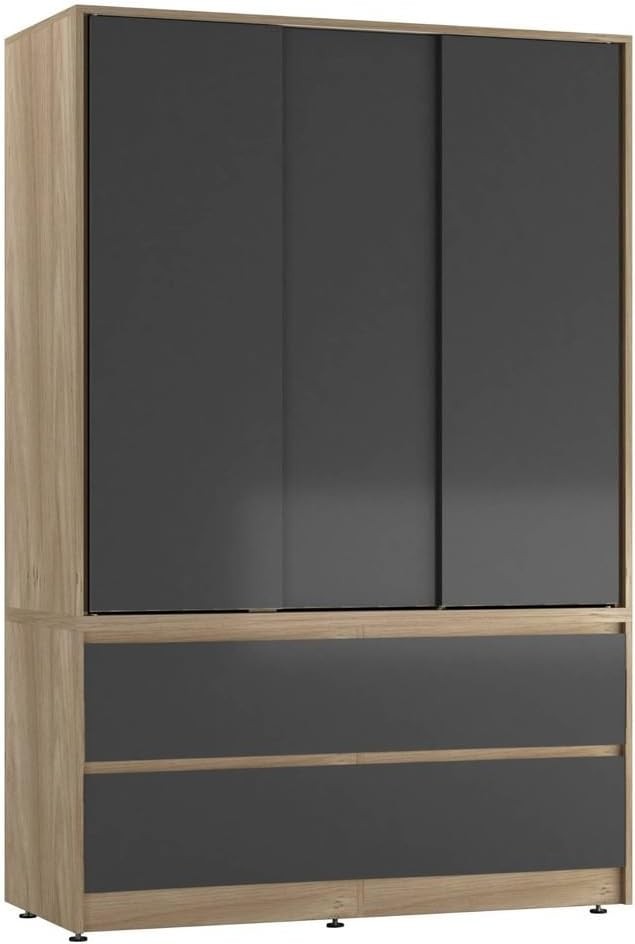 Black Sliding Door Wardrobe with 4 Drawers & Metal Hanging Rail Storage
