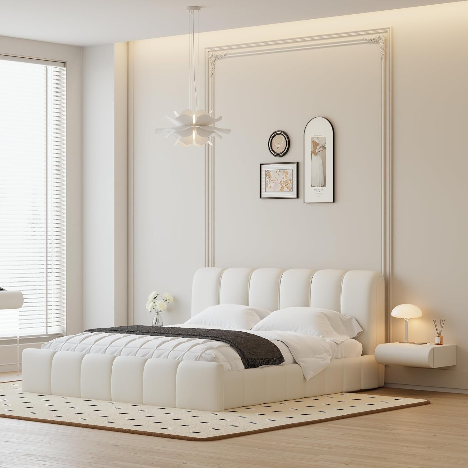 Modern Floating Bedside Table with Wireless Charger USB Type-C & 2 Drawers