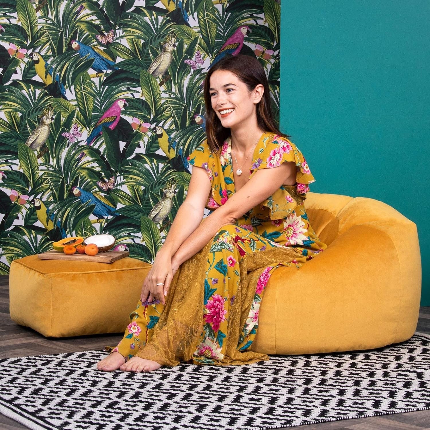 Luxury Velvet Bean Bag Chair & Footstool Set – Adult Lounge Seat