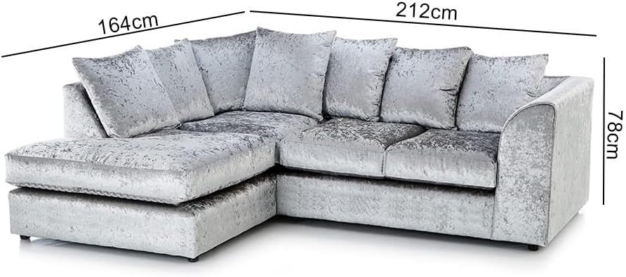 4 Seater Grey L Shape Corner Sofa Left Hand Crush Velvet – Comfy & Stylish
