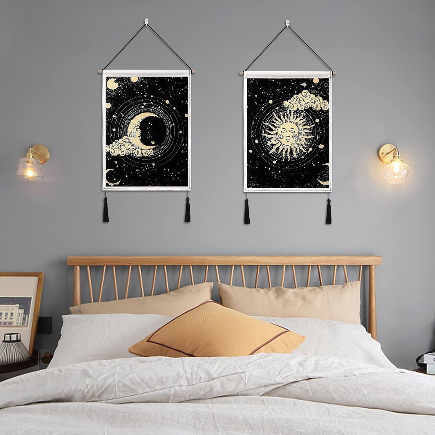 Sun & Moon Tapestry Wall Hanging 15.4x19" Boho Bedroom Decor