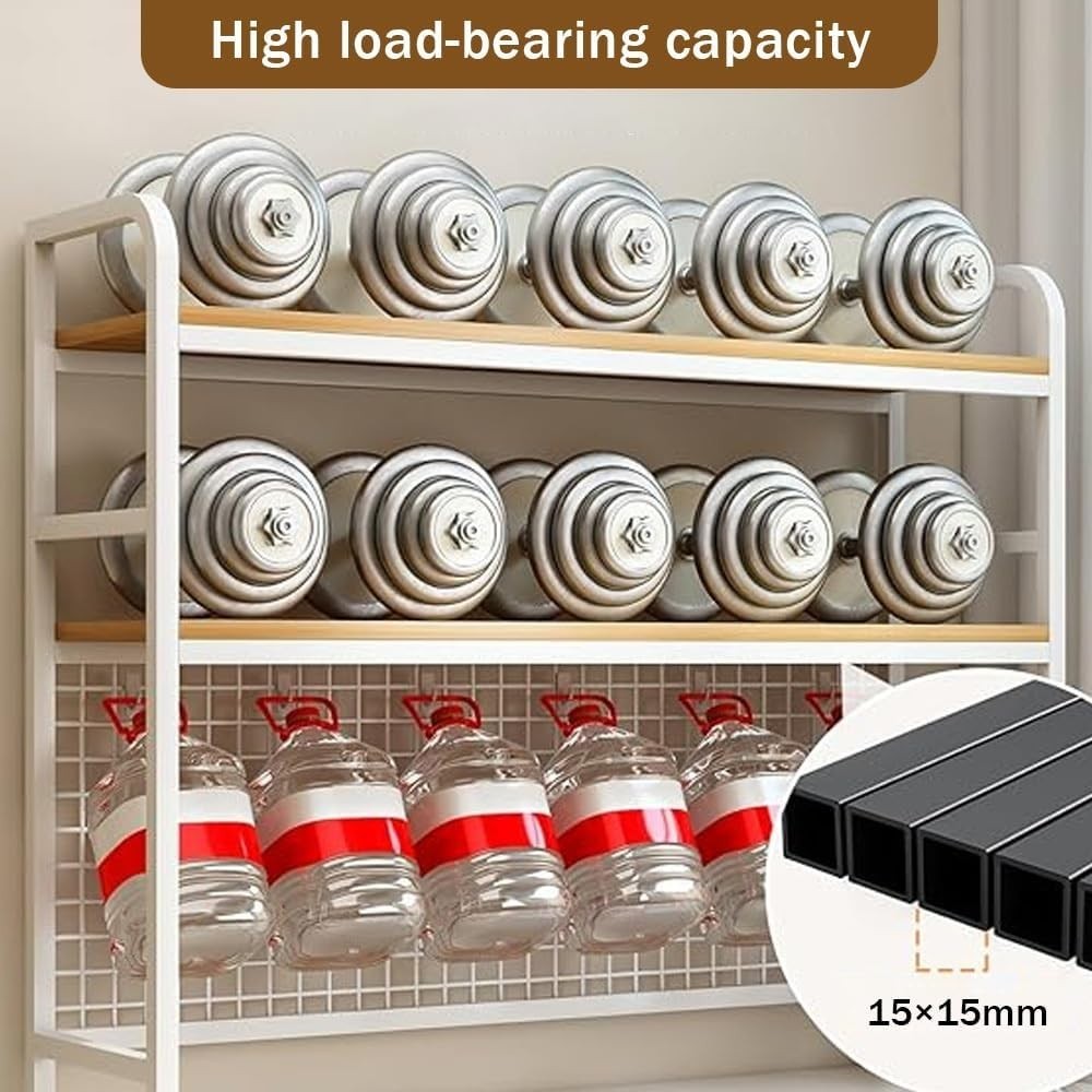 2-Tier Desktop Hutch Bookshelf Organizer w/ Grid Panel | Sturdy Wood & Metal