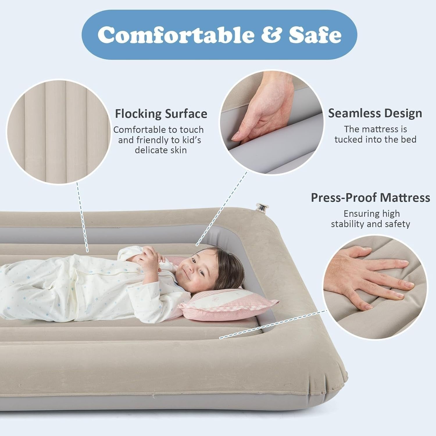 Kids Inflatable Toddler Travel Bed Air Mattress w/ Pump Portable