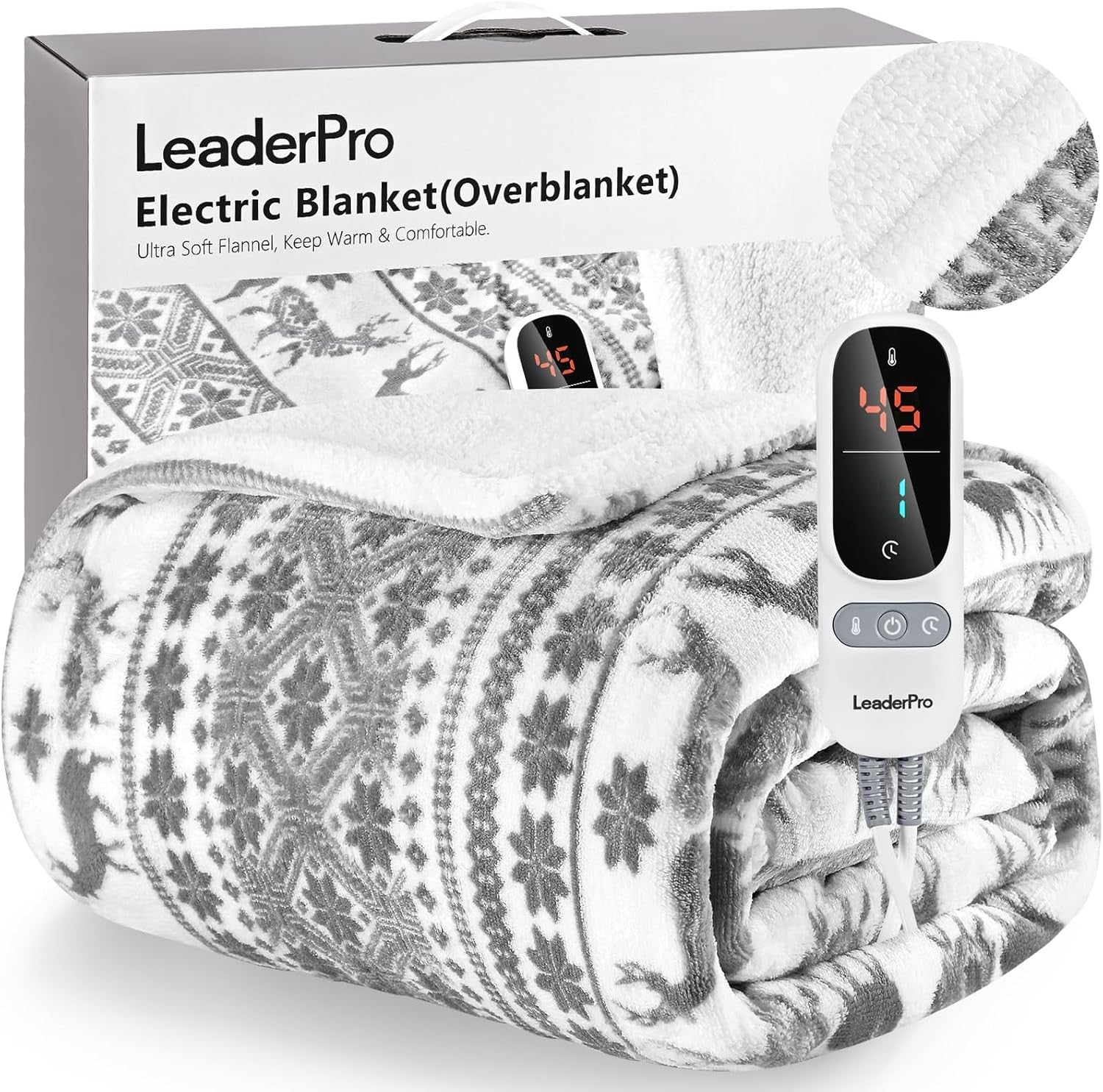 Double Electric Heated Blanket Fast Heat 9 Levels Timer Washable Fleece