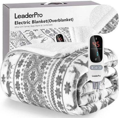 Double Electric Heated Blanket Fast Heat 9 Levels Timer Washable Fleece