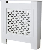 White Radiator Cover Small 78cm Wooden Cabinet with Decorative Grill & Shelf