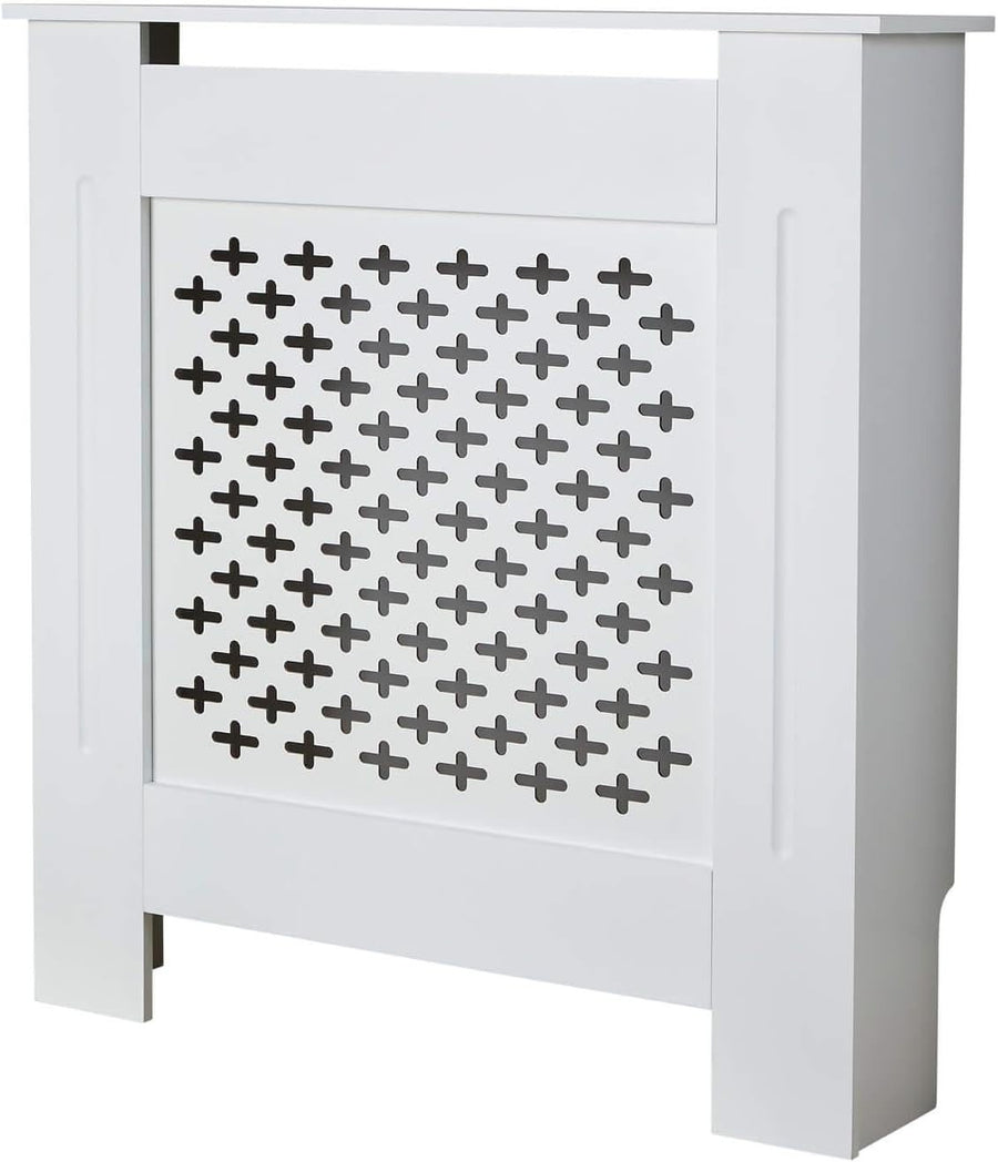 White Radiator Cover Small 78cm Wooden Cabinet with Decorative Grill & Shelf