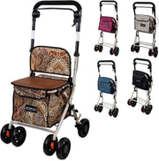 Foldable Adult Shopping Trolley Walker with Seat & Backrest – 21L Printed