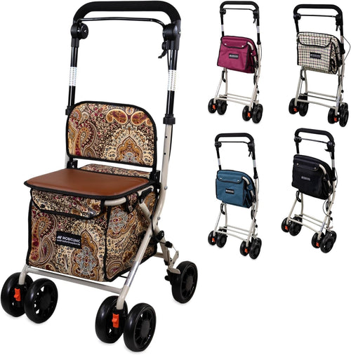Foldable Adult Shopping Trolley Walker with Seat & Backrest – 21L Printed
