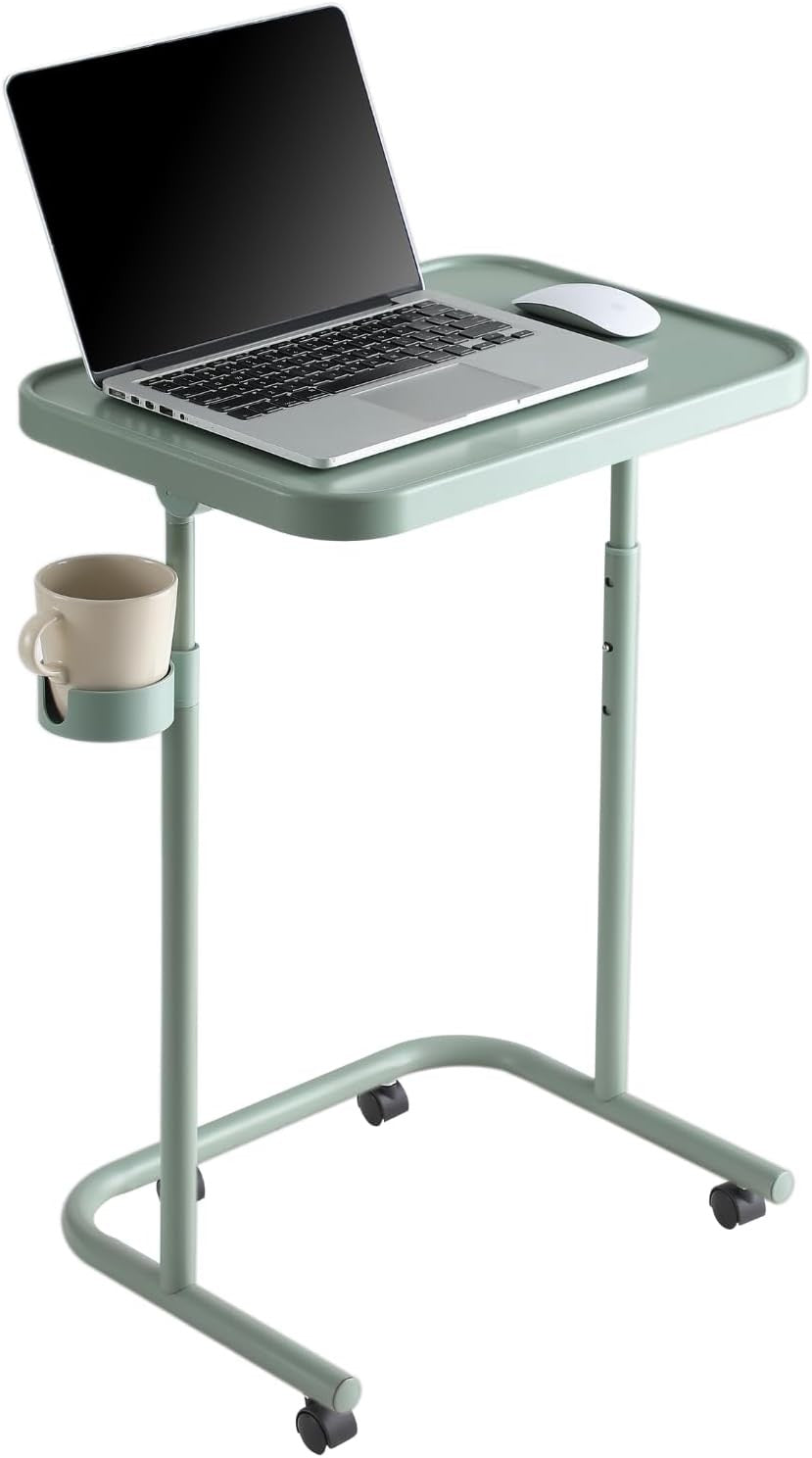Adjustable TV Tray Table with Wheels Laptop Desk 90° Tilt Height Adjustable Gree