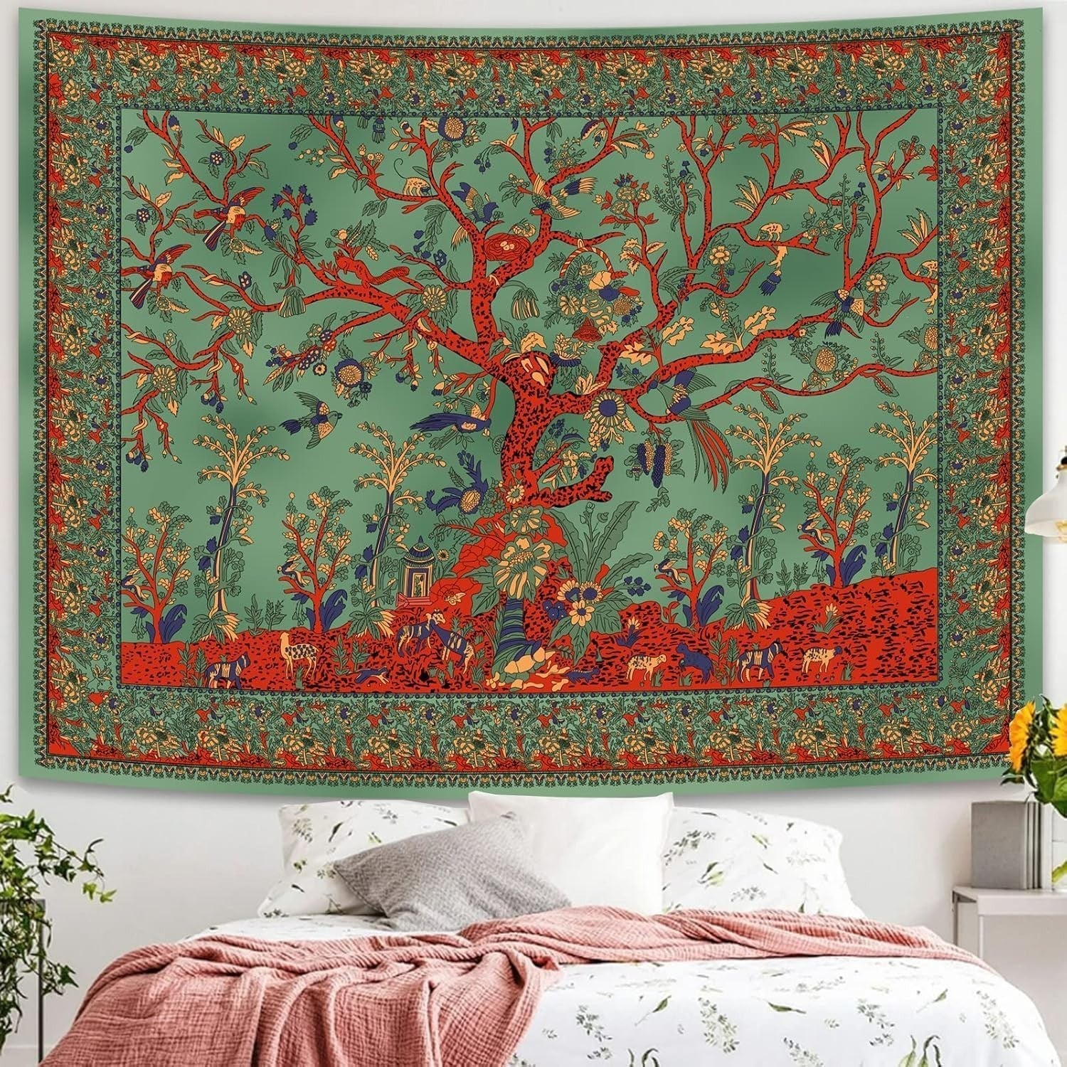 Tree of Life Tapestry Boho Wall Hanging HD Print Large Decor Green