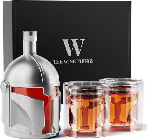 Silver Helmet Whiskey Decanter 34oz with 2 Glasses – Luxury Men’s Bar Gift