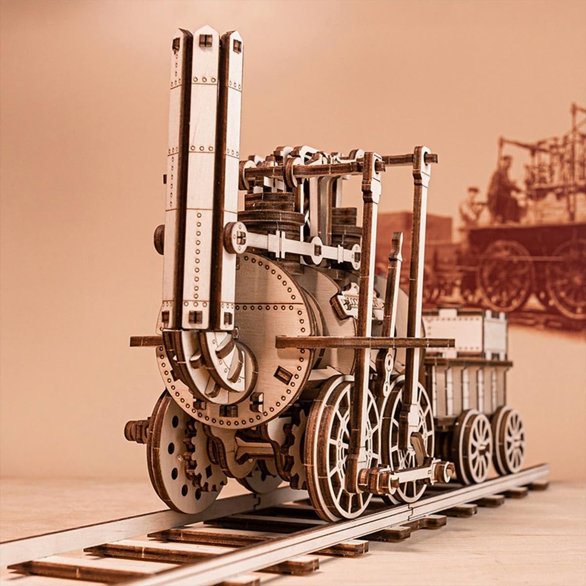 325PCS 3D Wooden Steam Train Puzzle Kit – DIY Mechanical Model Gift