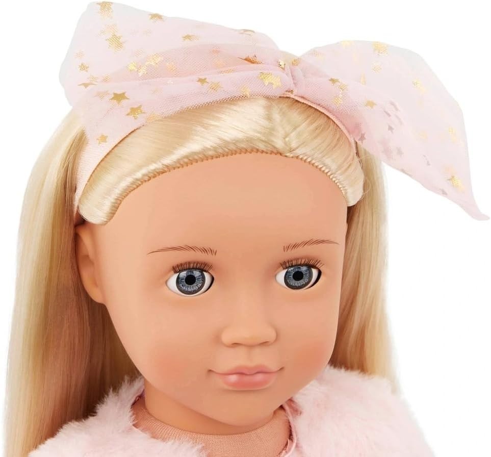 18-Inch Fashion Doll Pink Star Dress Plush Jacket Hair Bow Shoes