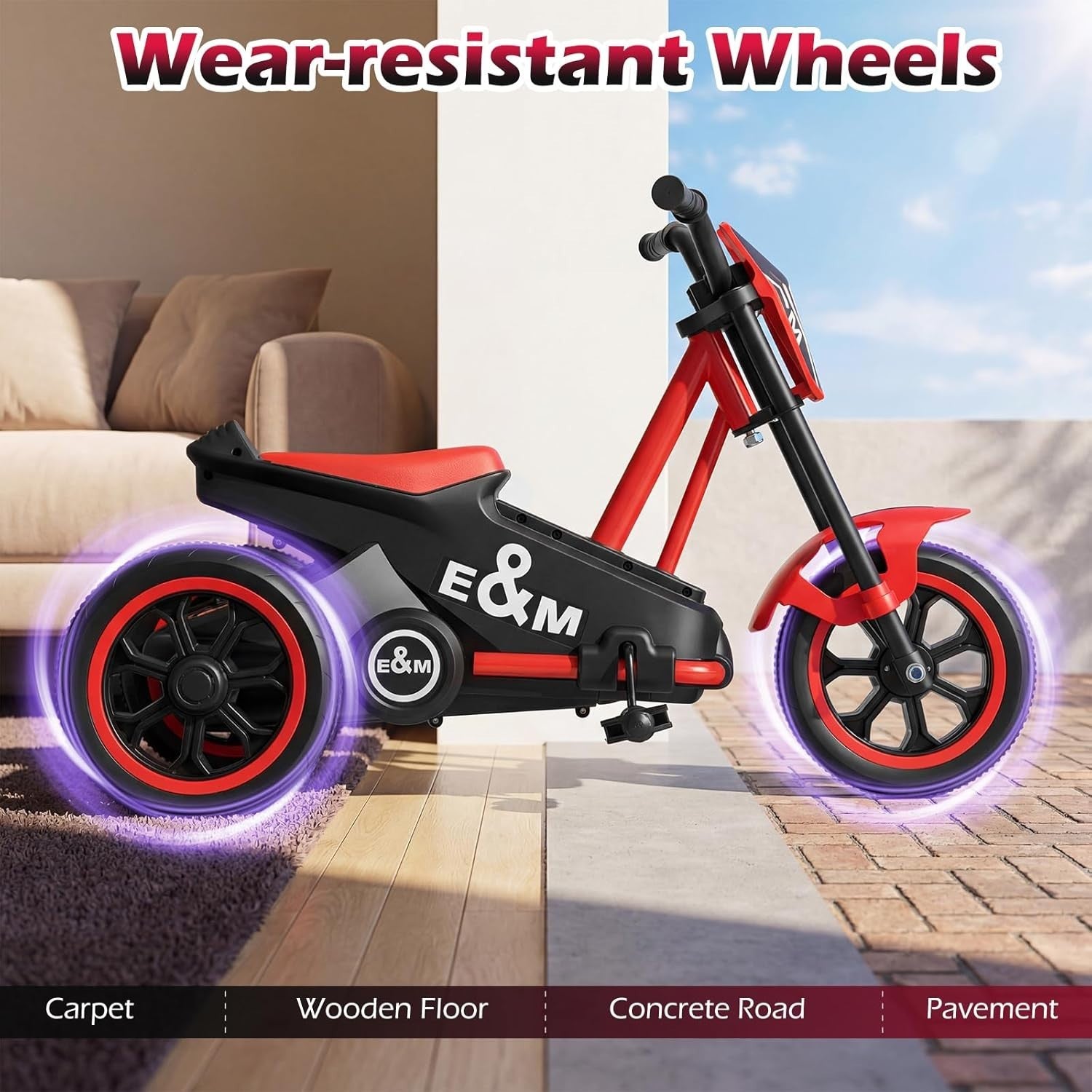 Kids Tricycle 3 Wheel Balance Bike Anti Slip Pedals Red Age 3+