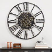 Large 20" Industrial Steampunk Gear Wall Clock | Vintage Brass Roman Numerals
