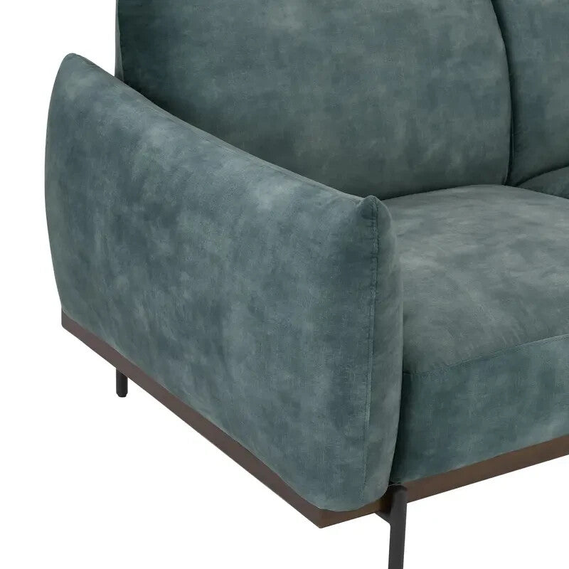 Velvet 2 Seater Sofa Petrol Blue | Compact Modern Couch UK | Metal Legs