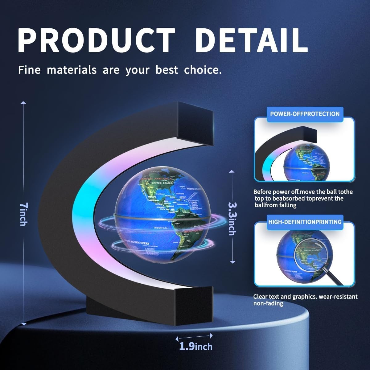 Magnetic Levitating Globe Black LED Floating Desk Night Light Tech Decor