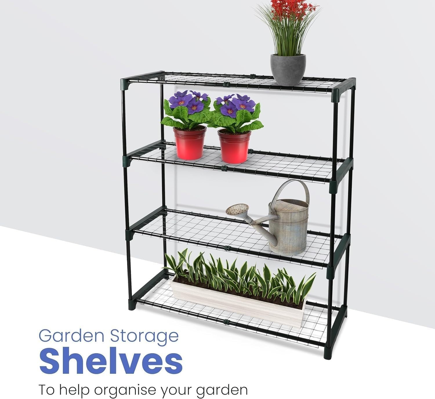 4 Tier Metal Plant Stand Indoor Outdoor Greenhouse Shelf 90x107x30cm