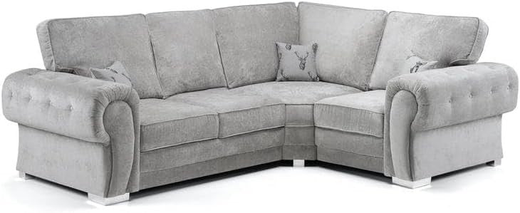 4-Seater L-Shape Corner Sofa Grey Fabric Fire Resistant Comfortable Durable