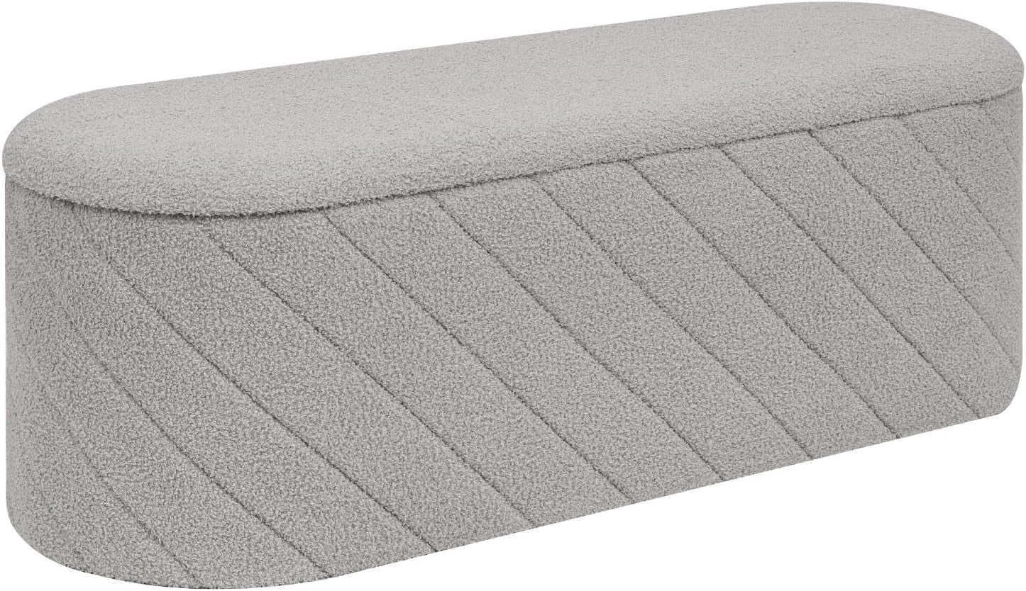Grey Oval Storage Ottoman Bench 3-in-1 Footrest Seat with Lid 110x38x38cm