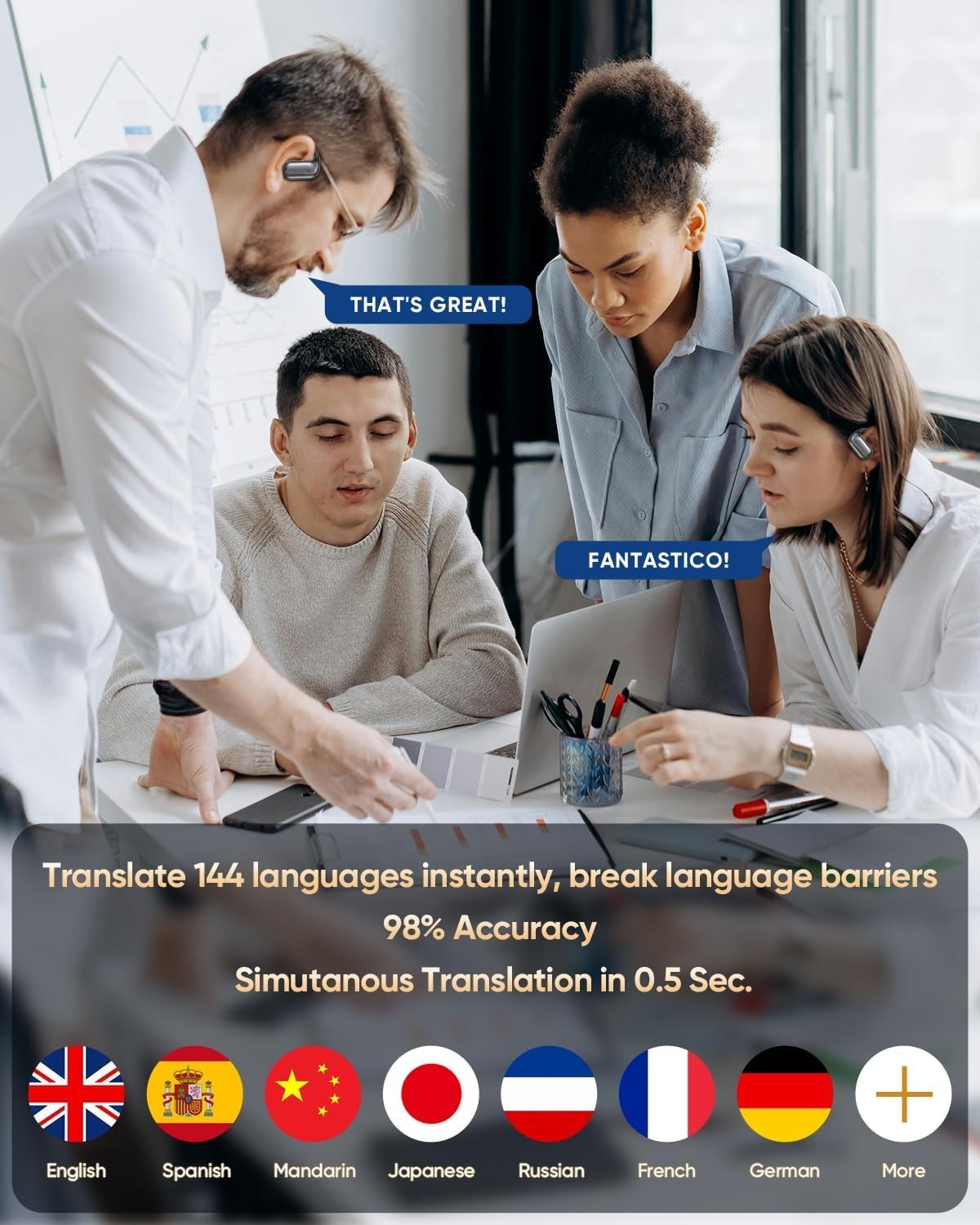 3in1 Bluetooth 5.4 Translator Earbuds 144 Language Real Time AI Headphones