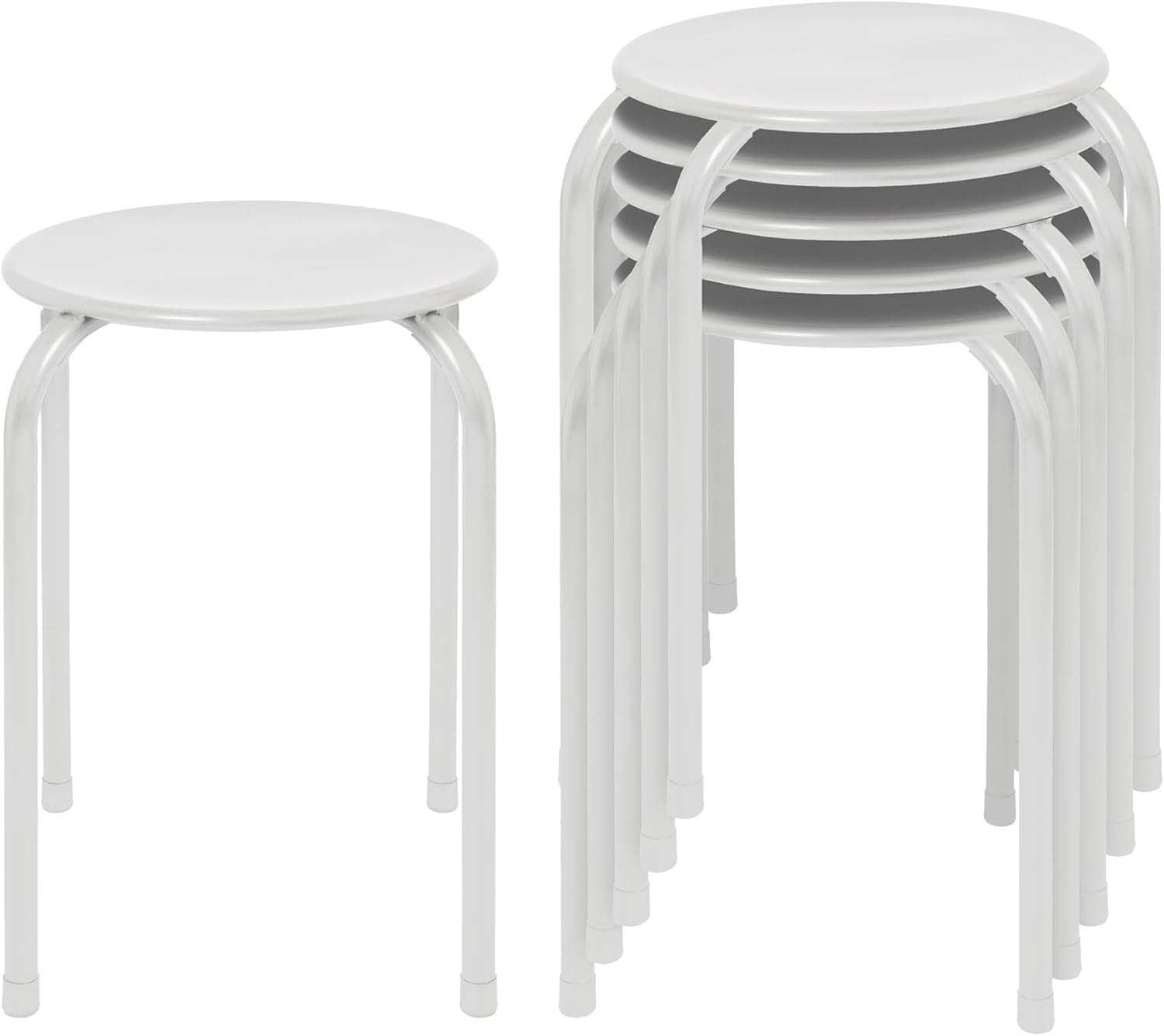 Set of 6 White Metal Stacking Stools Compact Round Modern Kitchen Seats