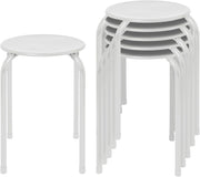 Set of 6 White Metal Stacking Stools Compact Round Modern Kitchen Seats