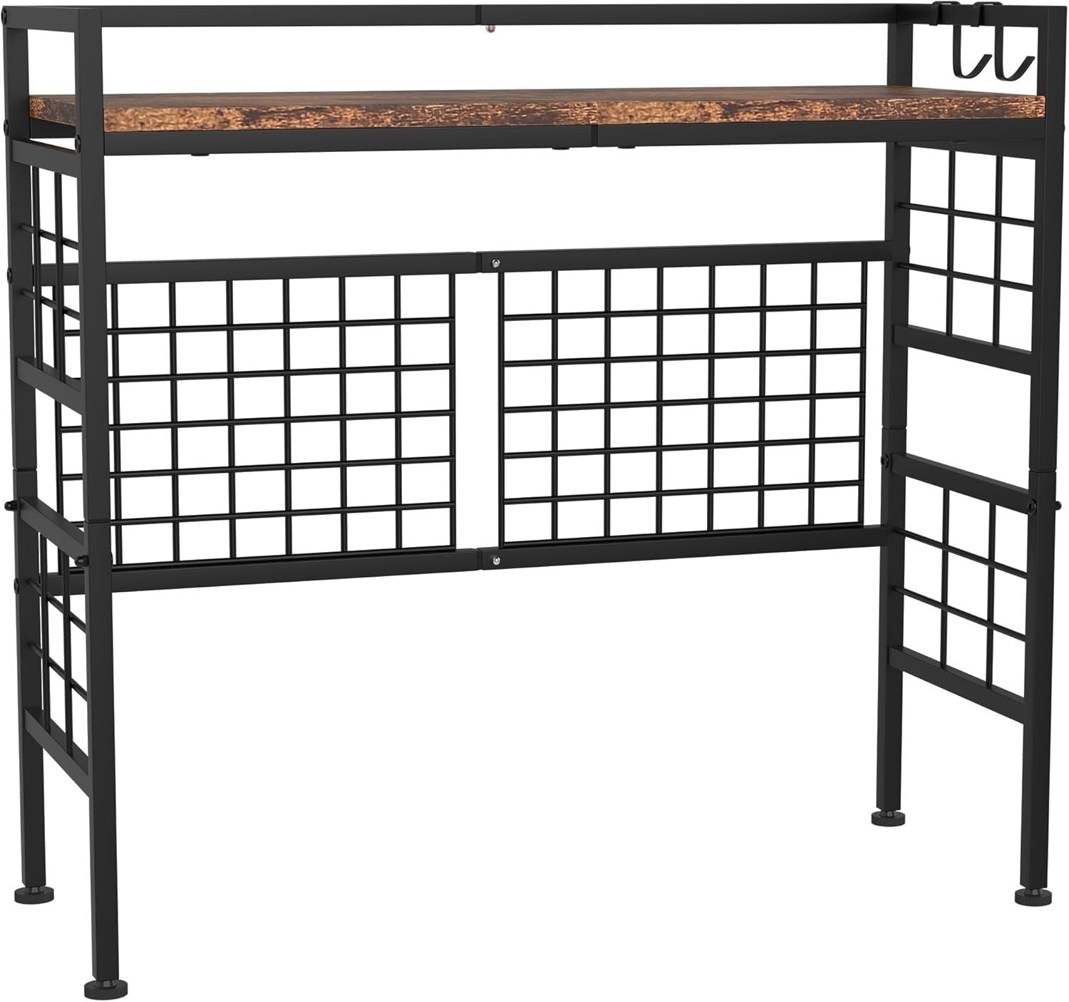 32.9" Metal Desk Hutch Shelf with Grid Panel | 2-Tier Desktop Organizer Rack