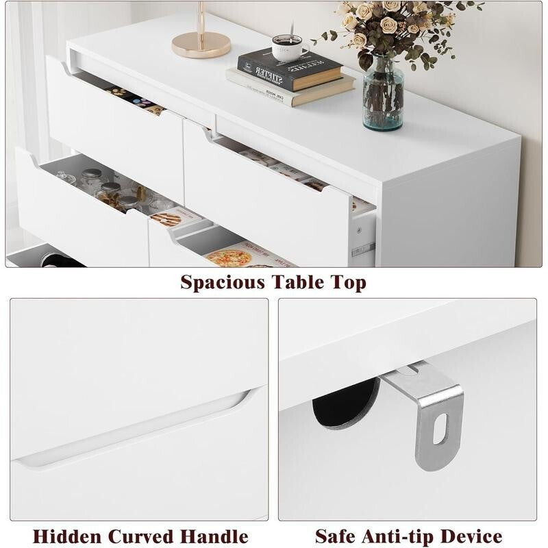 White Chest of Drawers 6 Drawer Bedroom Storage Units Set of 2 Modern