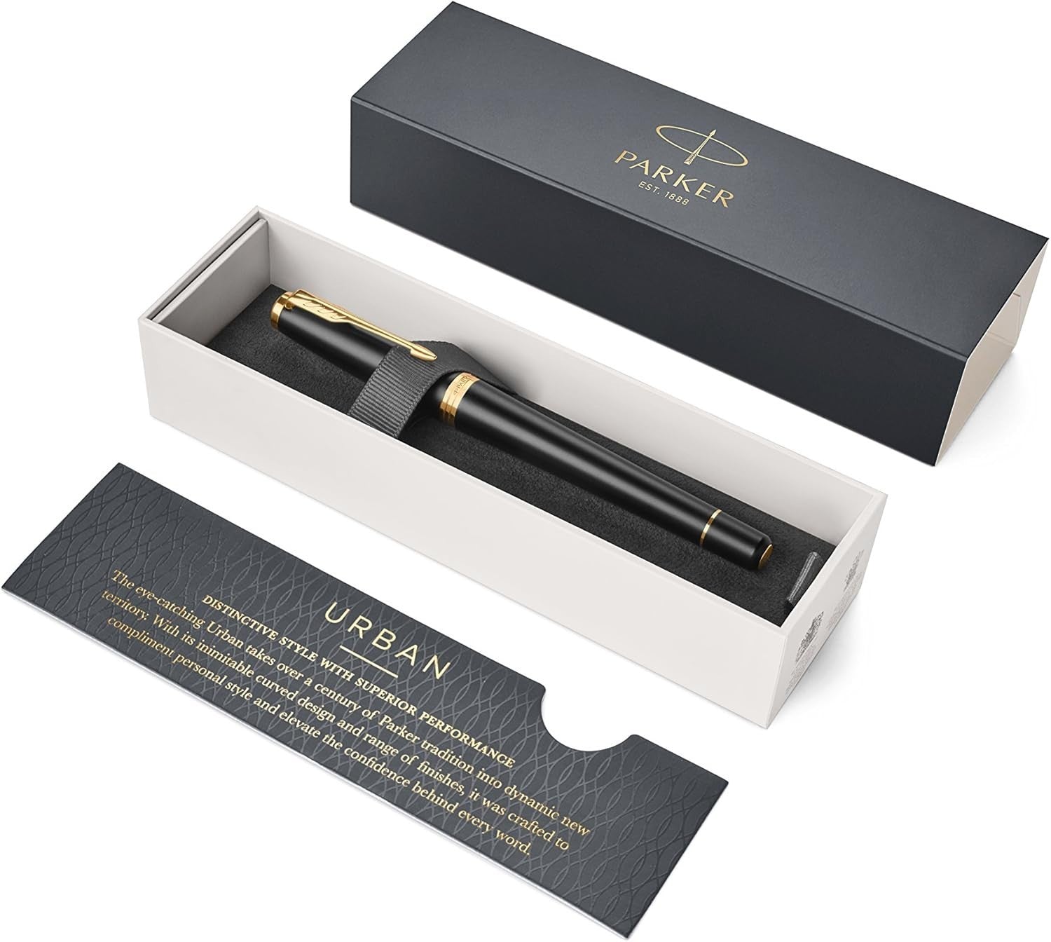 Luxury Rollerball Pen Muted Black Golden Trim Fine Point Smooth Ink Gift
