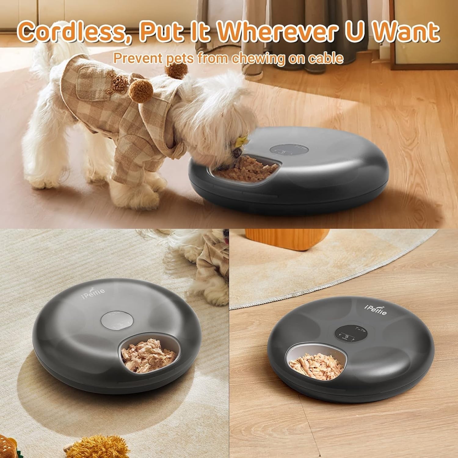 Automatic Pet Feeder 6 Meal Cordless Wet Dry Food Timer Ice Pack Tray