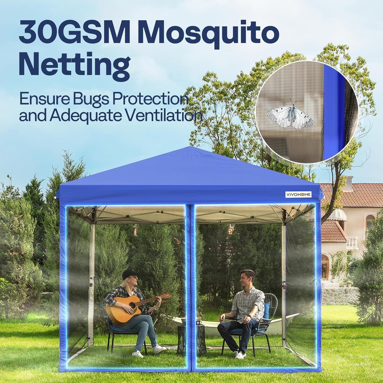 3x3M Blue Pop Up Gazebo With Mosquito Net Waterproof Outdoor Tent
