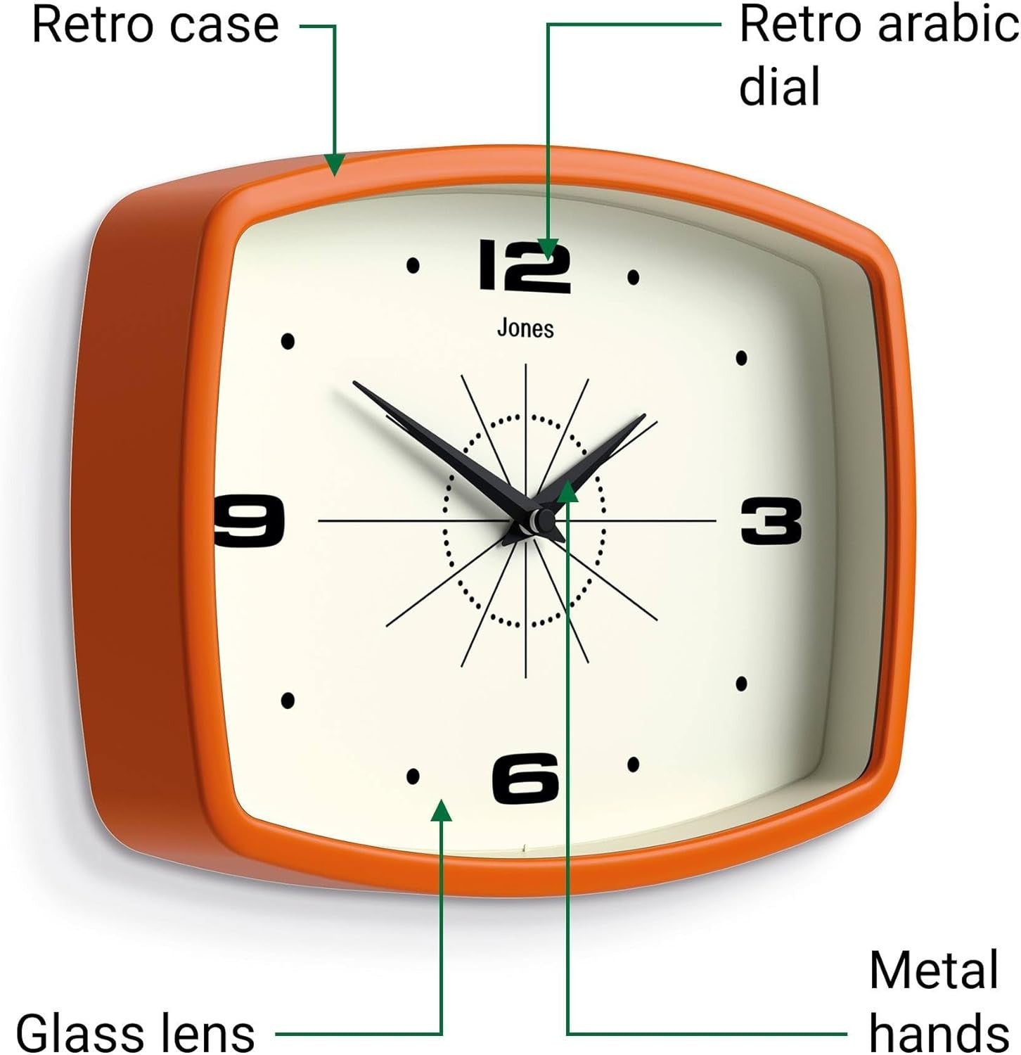 Retro 25cm Wall Clock Rectangular Silent Modern Home Kitchen Office Decor