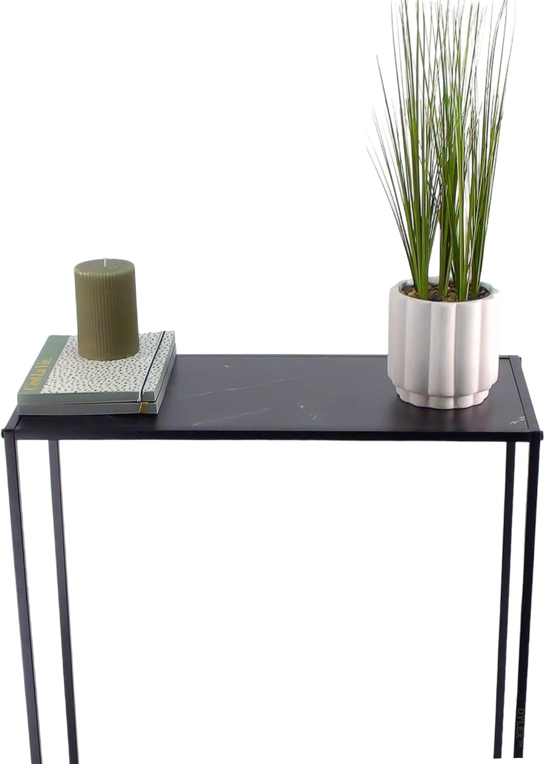 Slim Metal Console Table with Marble Effect Top, Entryway Storage