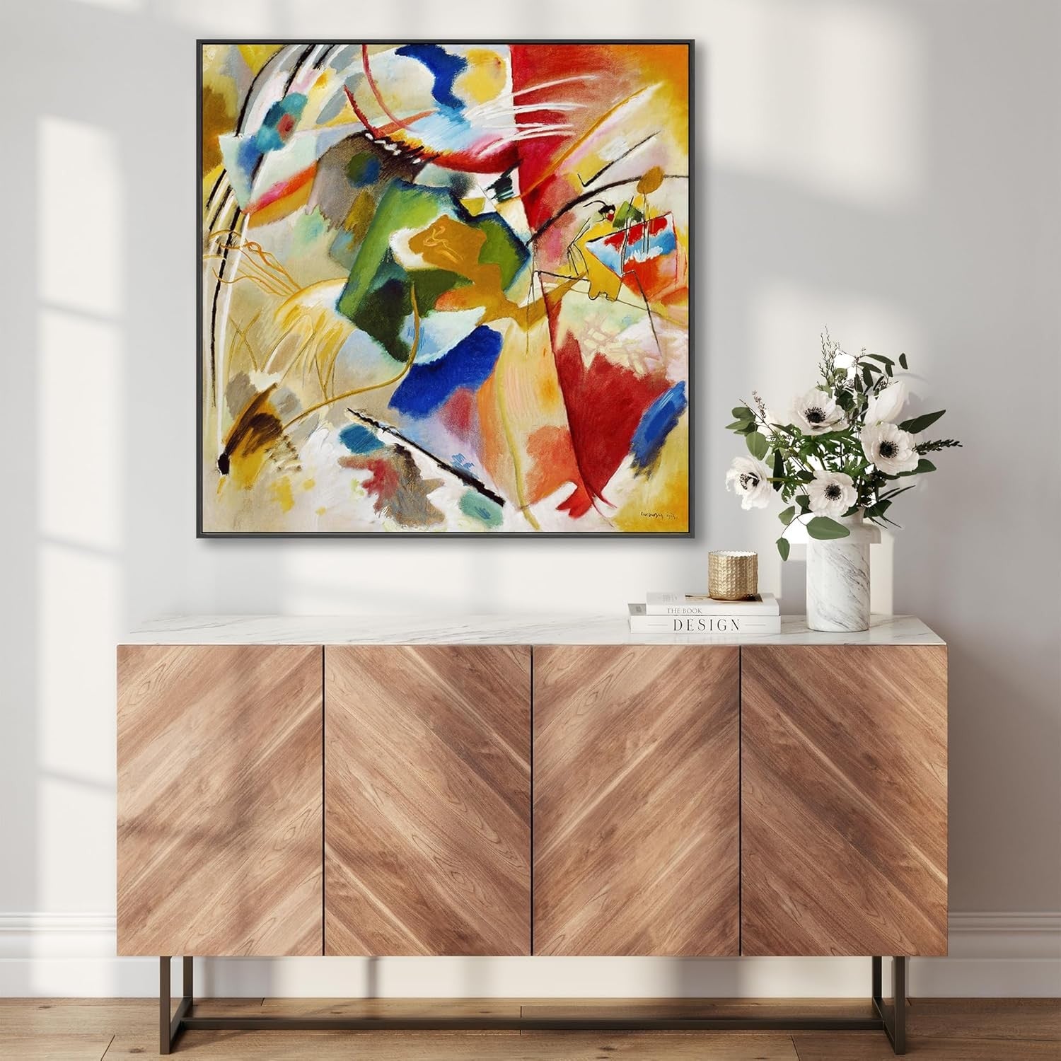 Large Abstract Canvas Wall Art 100x100cm Framed Colourful