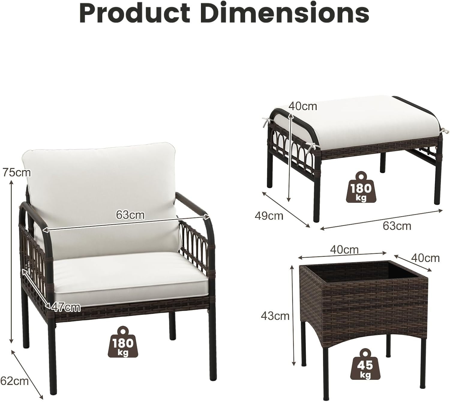 5PC Rattan Garden Furniture Set Armchairs Footstools Coffee Table Cushioned