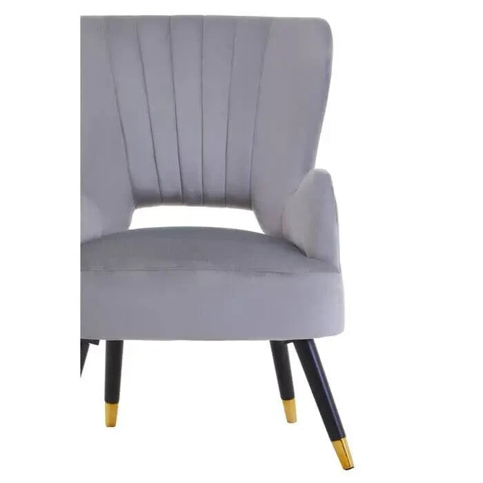 Grey Velvet Armchair Cut Out Back Gold Tip Legs Lounge Bedroom Chair
