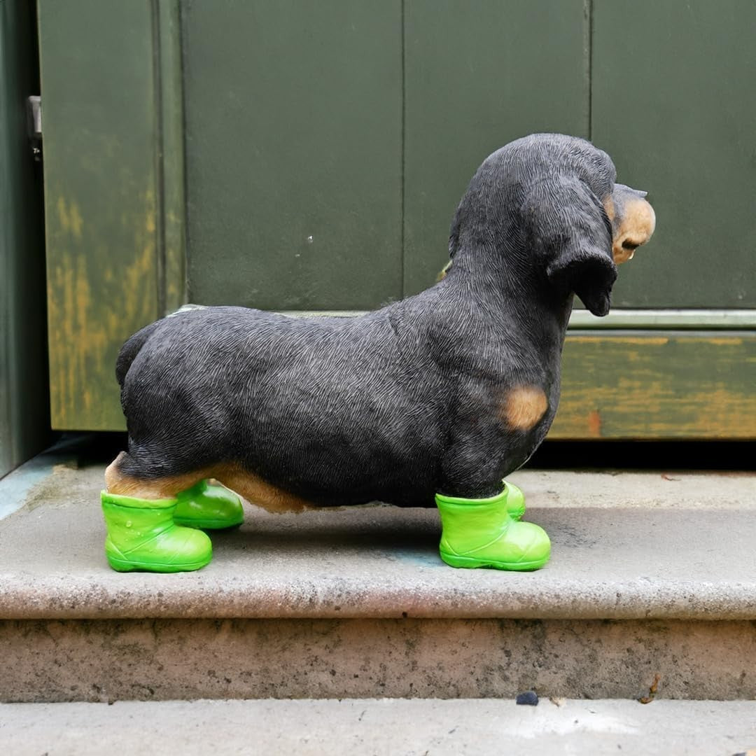 Miniature Dachshund Dog Garden Ornament 26cm Resin Sausage Dog in Boots Decor