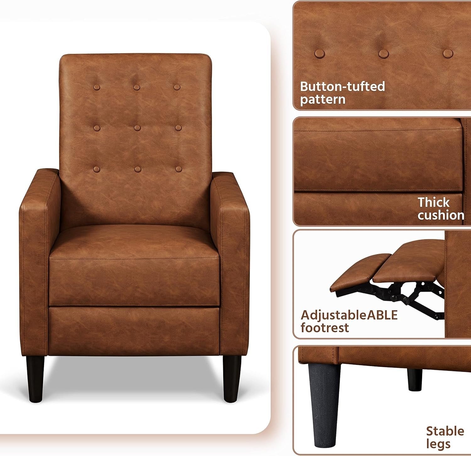 BrownFaux Leather Recliner Chair Sofa Adjustable Footrest Padded Seat