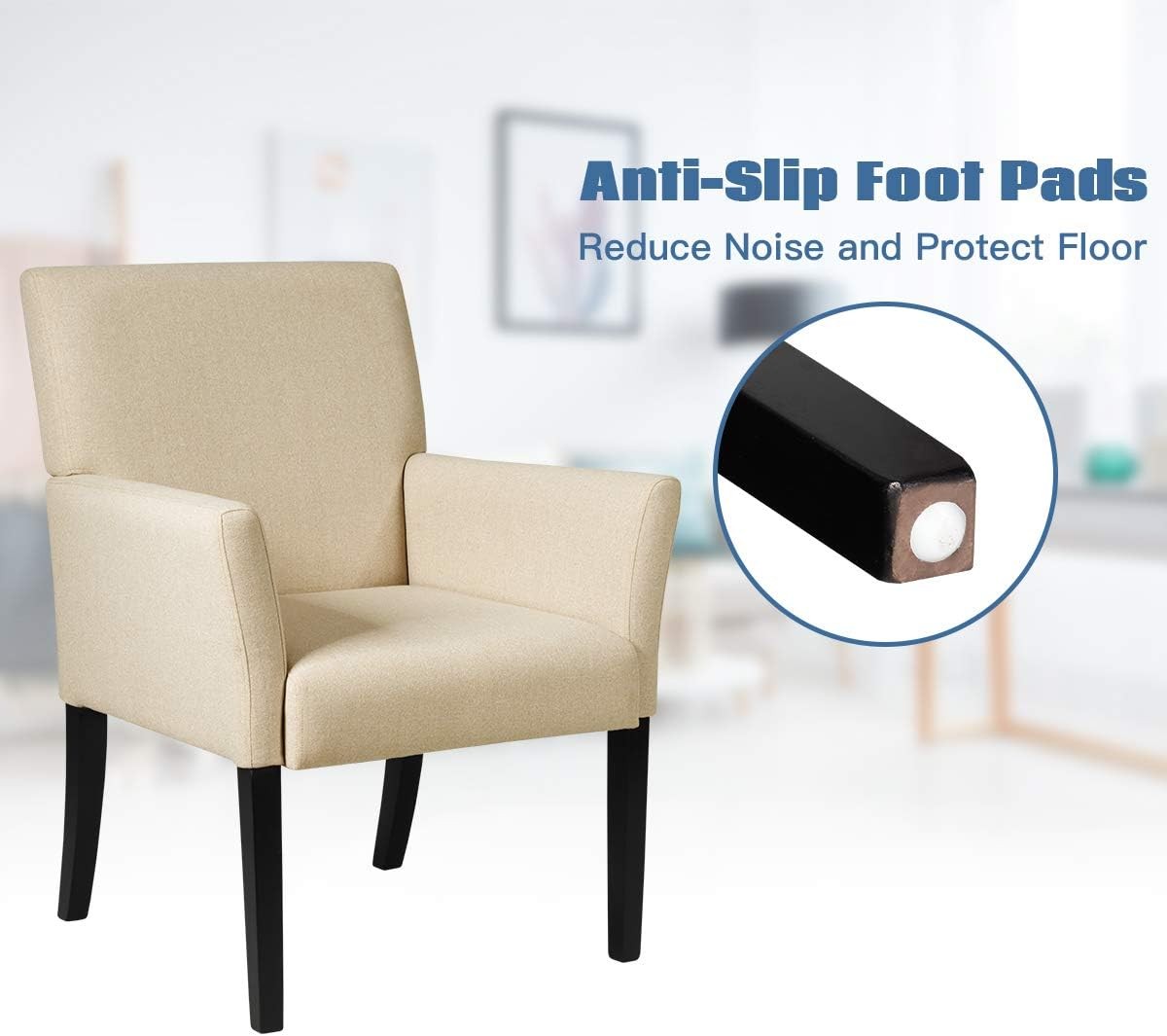 Beige Accent Armchair Linen Fabric Upholstered Wood Legs Chair