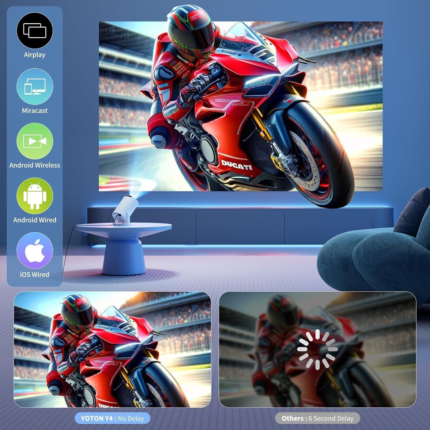 1080P WiFi Android Mini Projector 18000 Lumens Bedroom Home Cinema